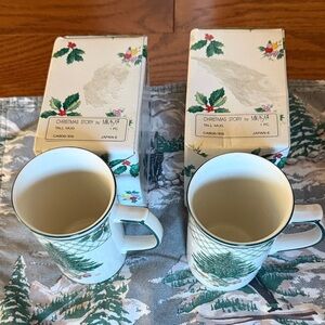 Mikasa Christmas Story Tall Mugs - Green and White